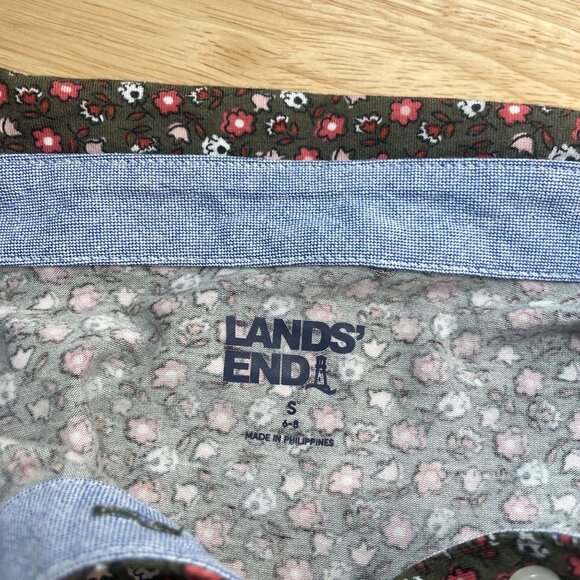 Lands End Floral Print Long Sleeve Polo Shirt Women S Brown Classic Preppy - Picture 6 of 8